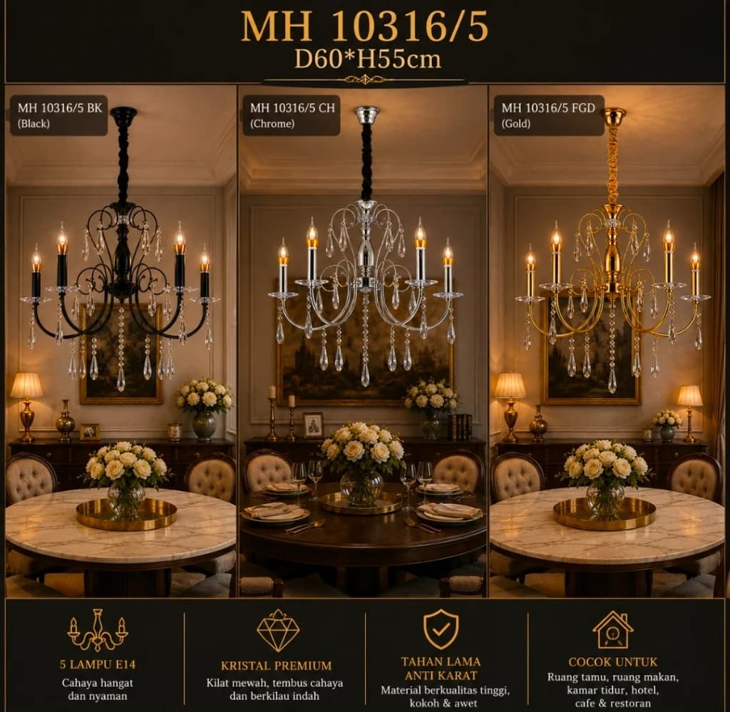 Lampu Gantung Crystal Modern 10316/5