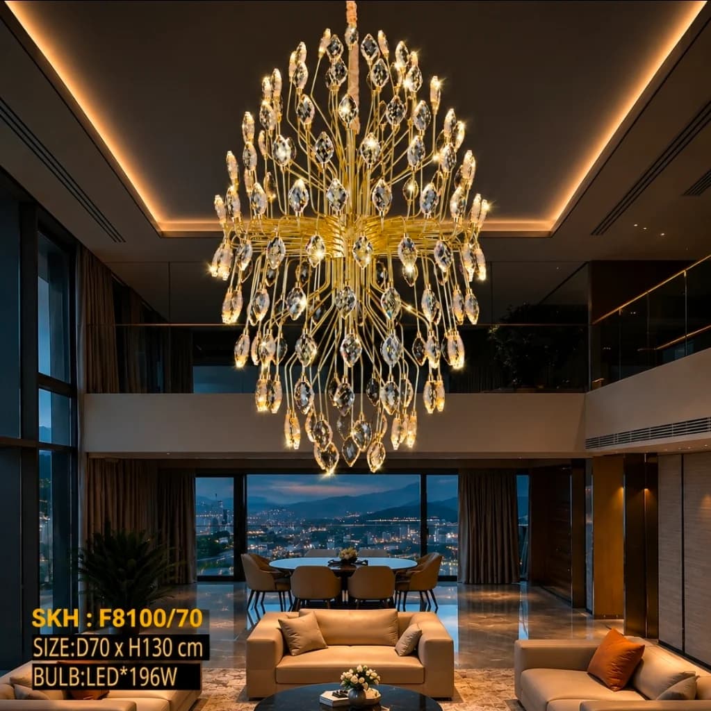 Lampu gantung kristal modern led 8100/70x130cm
