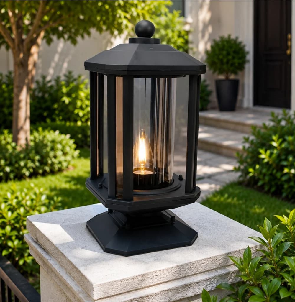 Lampu pilar outdoor modern KM-20138 BLK