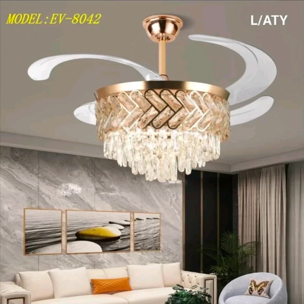 Lampu gantung kipas kristal EV-8042