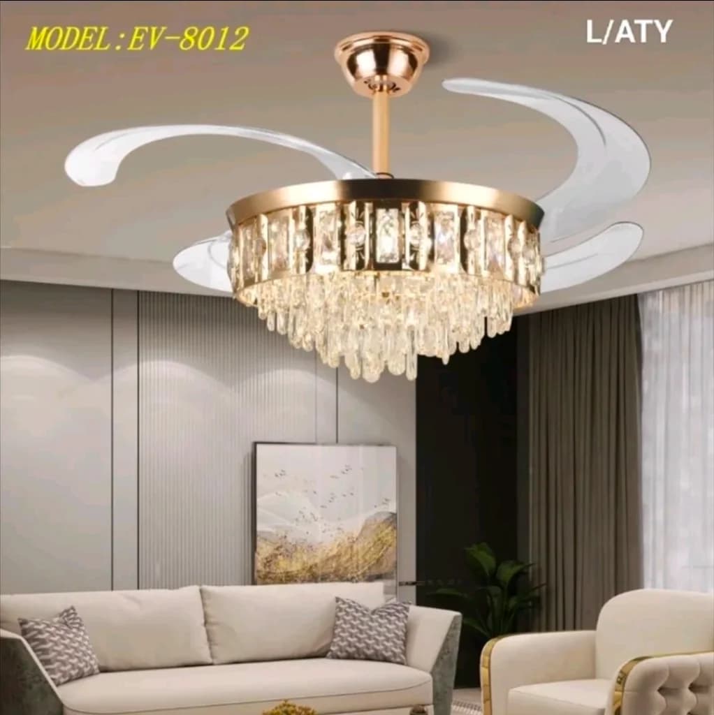 Lampu gantung kipas kristal EV-8012