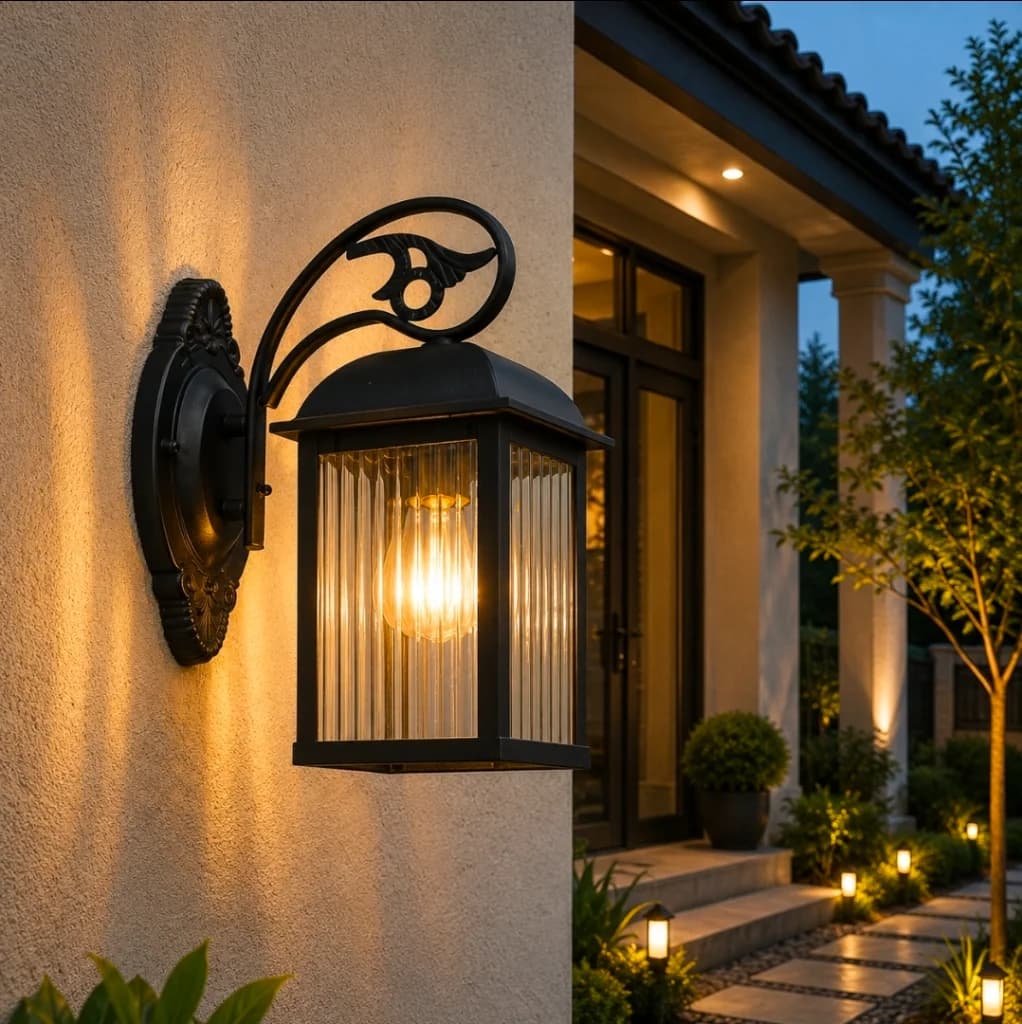 Lampu dinding outdoor klasik modern 1504-W BLK