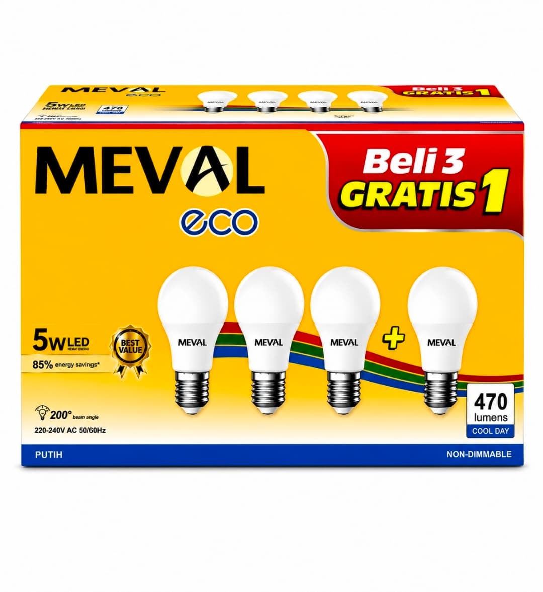 Lampu LED MEVAL ECO 5W – Paket Hemat Beli 3 Gratis 1