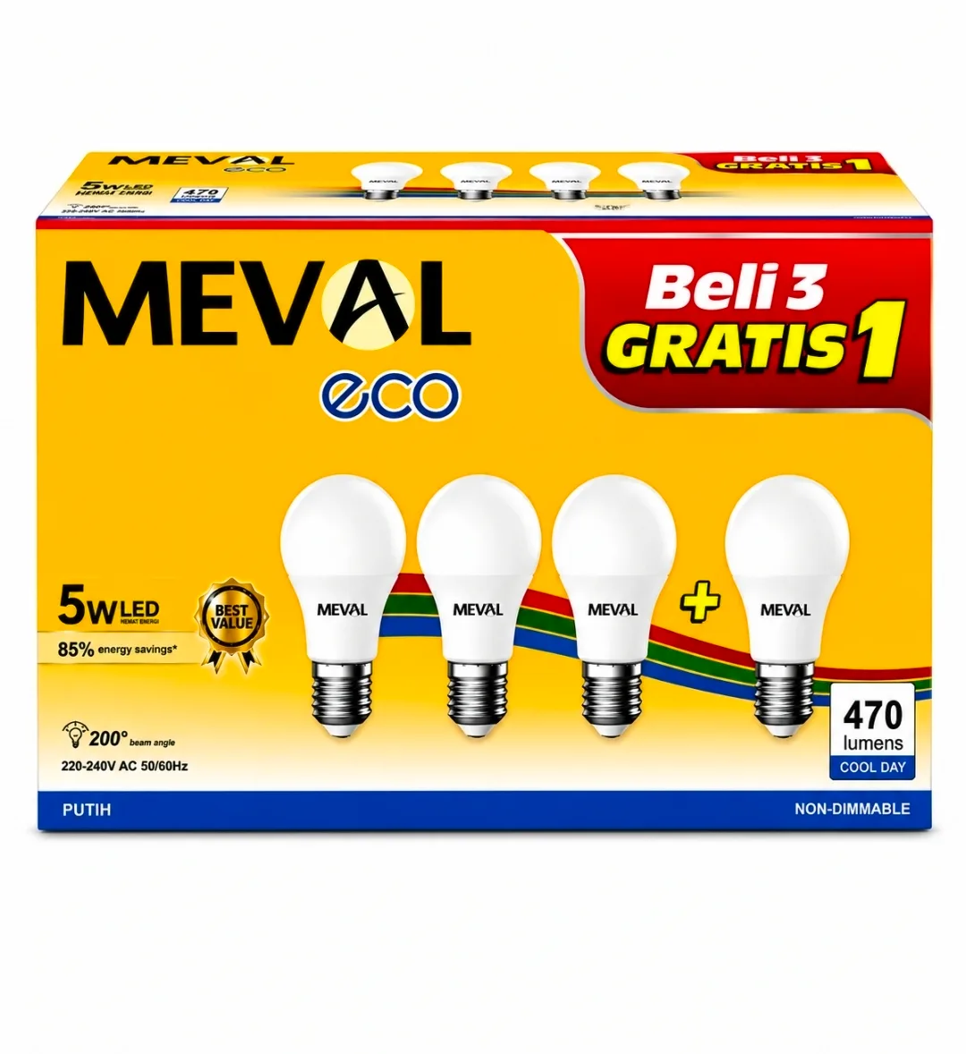 Lampu LED MEVAL ECO 5W – Paket Hemat Beli 3 Gratis 1