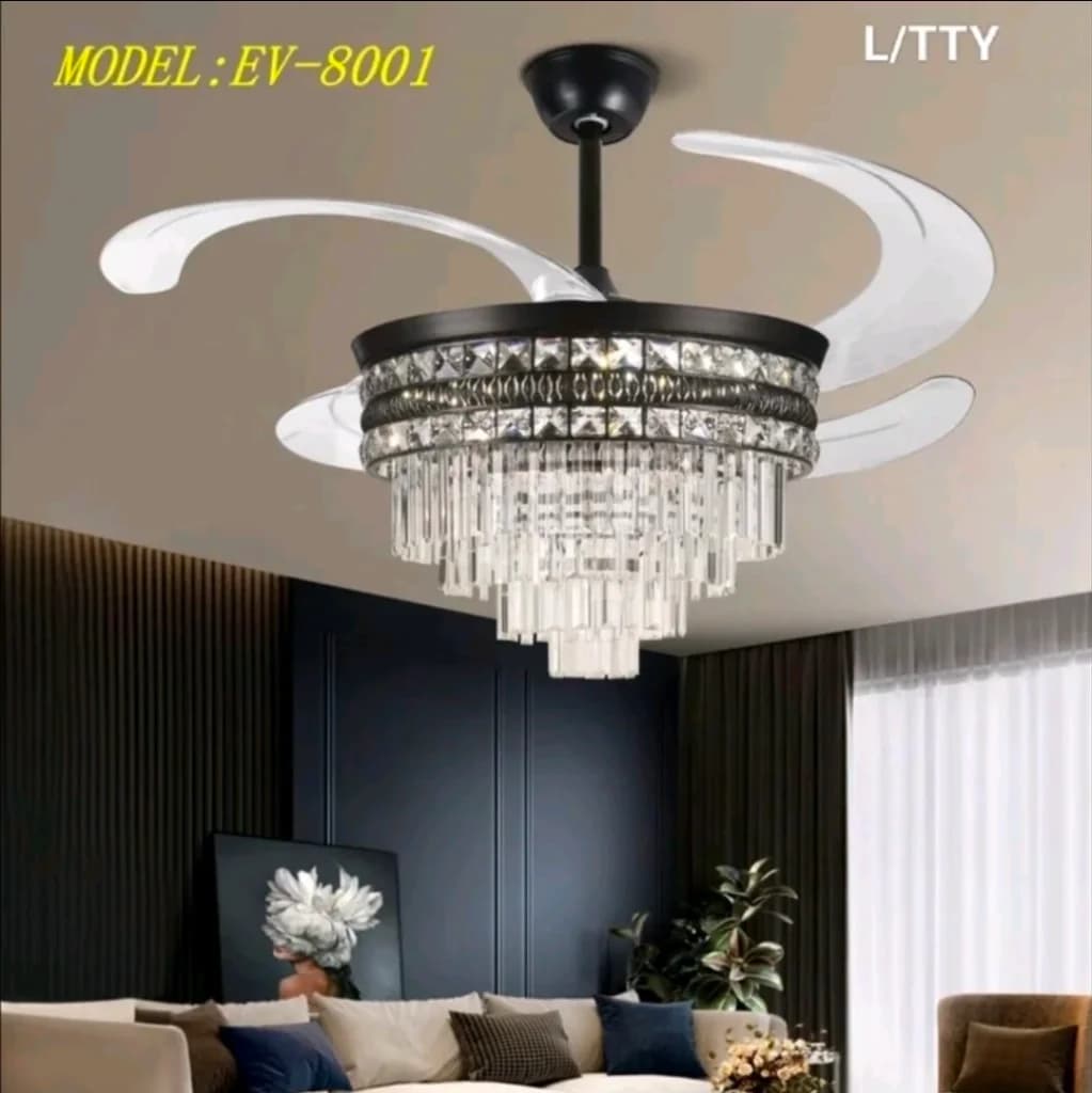 Lampu gantung kipas kristal EV-8001