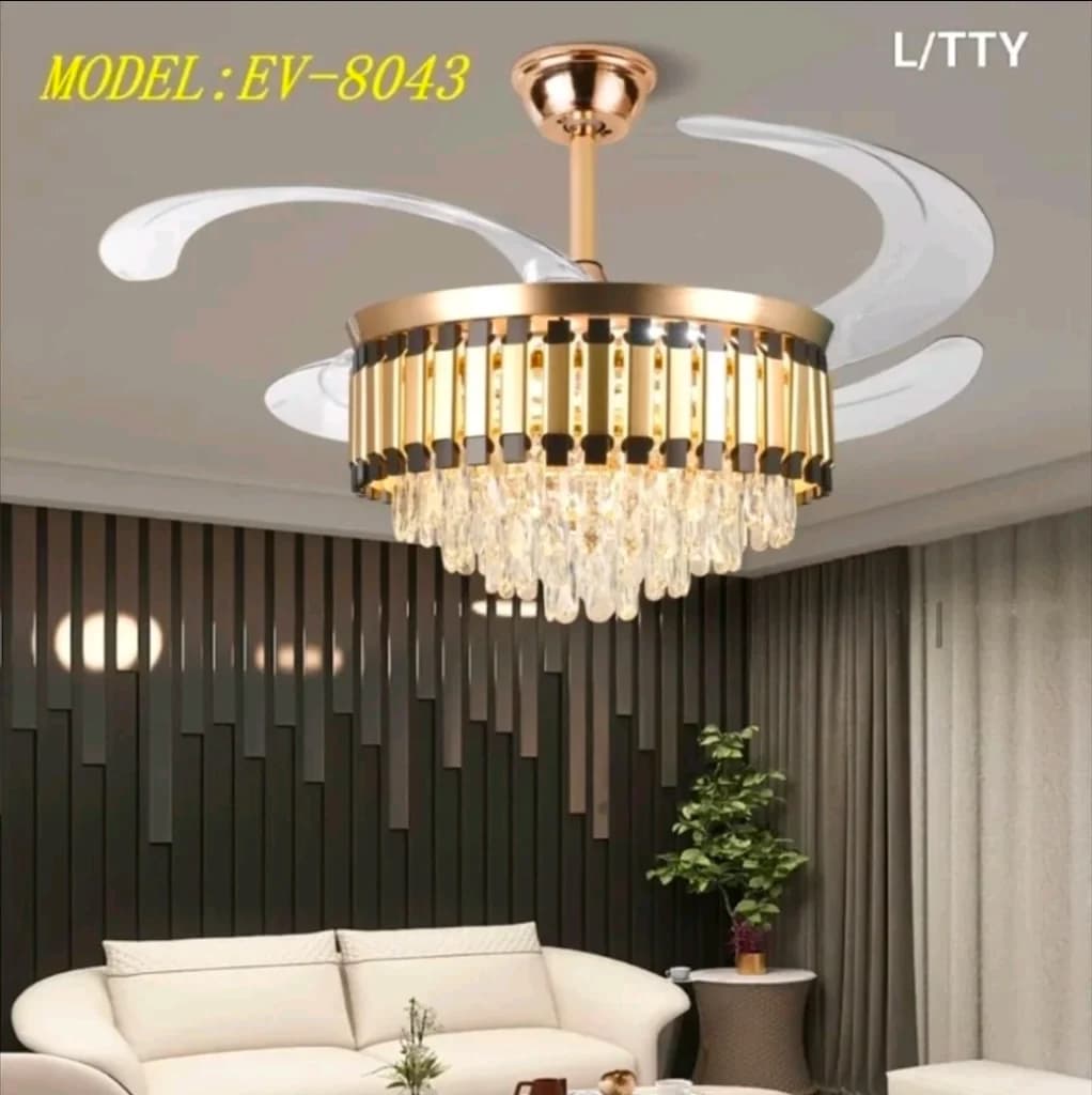 Lampu gantung kipas kristal model EV-8043